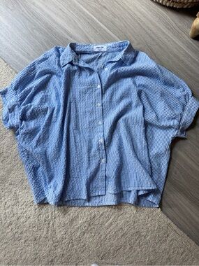 Boutique Blue Striped Button-Front Cotton Shirt